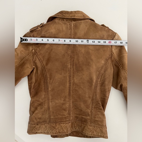 Michael Kors Leather Moto Biker Jacket Distressed Tan Luggage XS Small AUTHENTIC - Picture 6 of 14